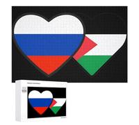 Russia Palestine Flags Heart Puzzles Customized Challenging Gifts for Adults 300/500/1000 Piece