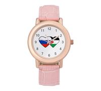 Russia Palestine Flags Heart Women's Wrist Watch Easy Reader with Leather Strap Analog Display Wonderful Ladies Gifts