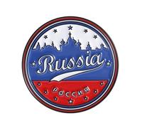 Russia Round Enamel Pin 2.8cm x 2.8cm, Russian Tricolour Travel Souvenir Lapel Badge With Skyline Silhouette And Russia Россия Text, Black Outline Metal Finish,