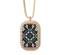 Russia Style Gray Texture Country Pattern Necklace Pendant Diamond Crystal Golden Jewelry