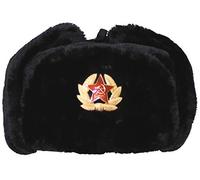 Russian Army Style Winter Cap Warm Trapper Hat Ear Flaps with Badge Black SIZE XS