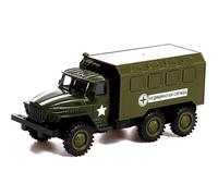 Russian Army URAL Medical Service Truck Model 1:43 Scale - Green Metal Ambulance with Pull Back Action