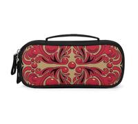 Russian Art Pattern Multi-Purpose Organiser Pouch with Handle Durable PU Leather Pen Pouch Portable Makeup Storage Bag for Travel Everyday Carry Desk Organisation 21x11x4.5cm Size