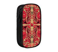 Russian Art Pattern Pencil Case Black Pencil Bag with 2 Compartments | Large Capacity Pencil Pouch Stationery Organizer Makeup Bag For Students Office Travel Art Supplies