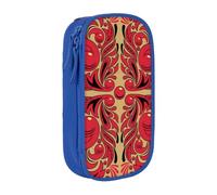 Russian Art Pattern Pencil Case Blue Pencil Bag with 2 Compartments | Large Capacity Pencil Pouch Stationery Organizer Makeup Bag For Students Office Travel Art Supplies