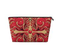 Russian Art Pattern Prints PVC Leather Travel Toiletry Bag with Gold Zippers, Waterproof Cosmetic Organiser for Makeup, Toiletries & Essentials