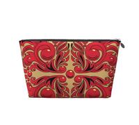 Russian Art Pattern Prints PVC Leather Travel Toiletry Bag with Silver Zippers, Waterproof Cosmetic Organiser for Makeup, Toiletries & Essentials
