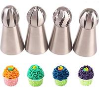Russian Ball Tips,4PCS Stainless Steel Russian Piping Tips, Ball Shaped Frosting Icing Nozzles, Cake Decorating Tools Set for DIY Baking Supplies (4pcs)