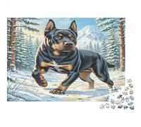 Russian Black Terrier Paperboard Rottweiler Mix Running in Snowy Forest Classic Jigsaw Puzzle Brain Training Gift for Adults 38x26cm/1000pcs