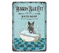 Russian Blue Cat & Co. Bath Soap Wash Your Paws Vintage Metal Tin Sign Funny Lovely Kitten Pet Art Printing Poster Bathroom Toilet Living Room Home Art Wall Decoration 8X12 Inch