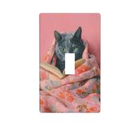 Russian Blue Cat Reading A Book Light Switch Cover Decorative Single Toggle 1 Gang Wall Plate for Kitchen Farmhouse Bedroom Bathroom Art Decor