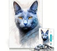 Russian Blue Cat Sketch 1000 Teenager Pieces Jigsaw Puzzle Memory Boost Calm Escape Pattern Assembly Warm Surprise (38x26cm)