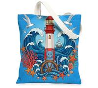 Russian Blue Cats Canvas Tote Bag for Shopping 13 * 15, Nautical Lighthouse Ships Reusable Grocery Bag for Women, Pet Work Travel Painting Gift Decor