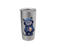 Russian Blue Cats Motif with Cocoa Coffee Drink Stainless Steel Insulated Tumbler