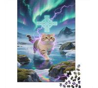 Russian Blue Jigsaw Puzzles Puzzle for Adults Kids. 1000 Pieces Northern Lights Lightning Great Gifts Challenge Toy Home Decoration for Adults& Kids Age 14 Years Up 1000pcs (75x50cm)