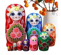 Russian Dolls - 10 Piece Wooden Nesting Toy Set, Hand Painted Stacking Figures Collection, Craft Structure, Educational Size Sorting Learning System, Traditional Design Build