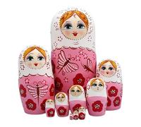 Russian Dolls - 10 Pieces Wooden Hand Painted Stacking Toys - Adults Nesting Dolls |encourage Logical Thinking Through Play As Children Stack And Unstack The Pieces, Promoting Problem-solving Skills W