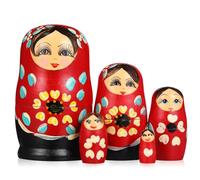 Russian Dolls, 5pcs Wooden Girls Babushka Nesting Dolls - Handmade Russian Matryoshka, Traditional Babushka Home Decor for Birthday Gift, Christmas Home Room Decoration, Red