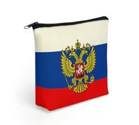 Russian Eagle Flag Travel Makeup Bag Toiletry Cosmetic Pouch Aesthetic Organizer Pencil Case Pen Holder 8.3 X 7.5 Inch