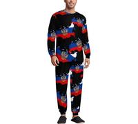 Russian Eagle Map of Russia Soft Mens Pyjamas Set Loungewear Long Sleeve Round Neck Tops And Pants