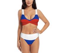 Russian Flag Bikini Set for Women Front Cross Design Push Up High Waisted Two Piece Swimsuit Black
