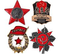 Russian Flag Brooches 4pcs Patriotism Red Star Victory Day Lapel Pin Communist Pin for Clothes Backpack