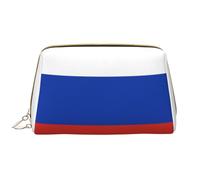 Russian Flag Leather Portable Makeup Bag for Cosmetics, Toiletries, and Daily Essentials