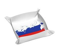 Russian Flag Map Print Leather Valet Tray For Women,Travel Organizer, Trinket Jewelry Cosmetic Organizer Tray