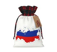 Russian Flag Map Print Plaid Burlap Bag With Drawstring Christmas Burlap Pouches For Birthday Party Favors Gift