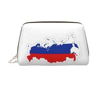 Russian Flag Map Print Premium Leather Toiletry Travel Pouch with Waterproof Portable Pouch Open Flat Makeup Bag