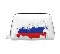 Russian Flag Map Print Premium Leather Toiletry Travel Pouch with Waterproof Portable Pouch Open Flat Makeup Bag