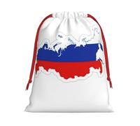 Russian Flag Map Print Santa Sack Drawstring Bags For Presents, Reusable Plush Holiday Fabric Gift Bags- L Size