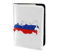Russian Flag Map print Travel Wallet Passport Holder Case for Family Leather Passport Cover for Men Women, Black, One Size