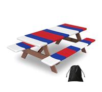Russian Flag Print Camping Essentials Waterproof Camping Table And Bench Cover With Drawstring Bag 183 Cm