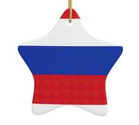 Russian Flag Print Christmas Ceramic Star Ornament, Easy Hanging Decor For Tree & Home Holiday Decorv