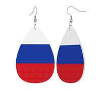 Russian Flag Print Leather Earrings for Women Teardrop Dangle Earrings Jewelry Outfits Accessories