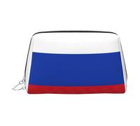 Russian Flag Print Premium Leather Toiletry Travel Pouch with Waterproof Portable Pouch Open Flat Makeup Bag