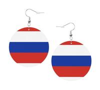 Russian Flag Printed Round Earrings For Women, 1 Pair Lightweight Leather Pierced Earrings Set Trendy Jewelry Gifts For Women Girls