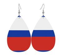 Russian Flag Printed teardrop-shaped leather earrings | High-end design, light luxury earrings