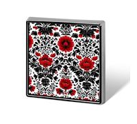 Russian Folk Art Floral Pattern Red Black Unisex Brooches & Pins Square Lightweight Lapel Badge Jewelry for Clothing Shawl Hat