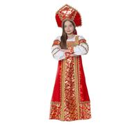 Russian Folk Costume for Girls - Red Lyubavushka Sarafan Dress and Kokoshnik Headpiece - Traditional Slavic Outfit for Carnival, Cultural Events, Русский народный костюм с кокошником для девочки