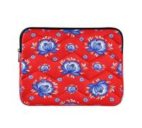 Russian Folk Floral Blue White Red Laptop Bag Case, Quilted 13 Inch Laptop Case for Women