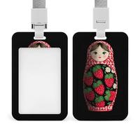 Russian Matryosh Strawberry Pattern Funny ID Badge Holder with Lanyard Name Card Holders for Work Nurse Teacher