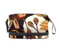 Russian Matryoshka and Cuisine Food Double Layer Cosmetic Bag for Women and Girls, Travel Toiletry Bag Makeup Handy Pouch Organiser Bag with Brush Compartment