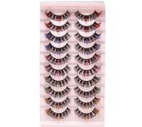 Russian Multi-colored D Curl Strip Lashes Colored Pink Blue Purple Fluffy Wispy Fake Eye Lashes Pack Short Soft Reusable False Lashes 10 Pairs (Mix-02)