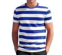 Russian Navy T-Shirt Half Sleeve Striped T-Shirt Costume for Pantomime Marine Gondolier Prisoner and Much More, Basic for Many Costumes and Fancy Dress, Breathable, lightblue, XXL