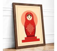 Russian Nesting Doll Retro Framed Wall Art Print A1 Walnut