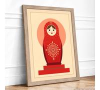 Russian Nesting Doll Retro Framed Wall Art Print A2 (59.4×42cm) Oak, Wall Decor for Living Room, Bedroom, Office & Home, Ready to Hang, Art Gift