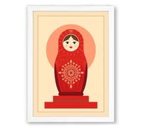Russian Nesting Doll Retro Framed Wall Art Print A3 (42×29.7cm) White, Wall Decor for Living Room, Bedroom, Office & Home, Ready to Hang, Art Gift