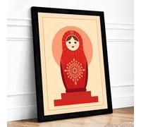Russian Nesting Doll Retro Framed Wall Art Print A4 Black